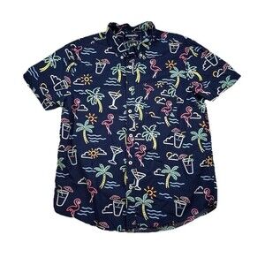 Chubbies Shirt Mens L The Neon Lights Navy Button-Up SS Allover Print Preppy